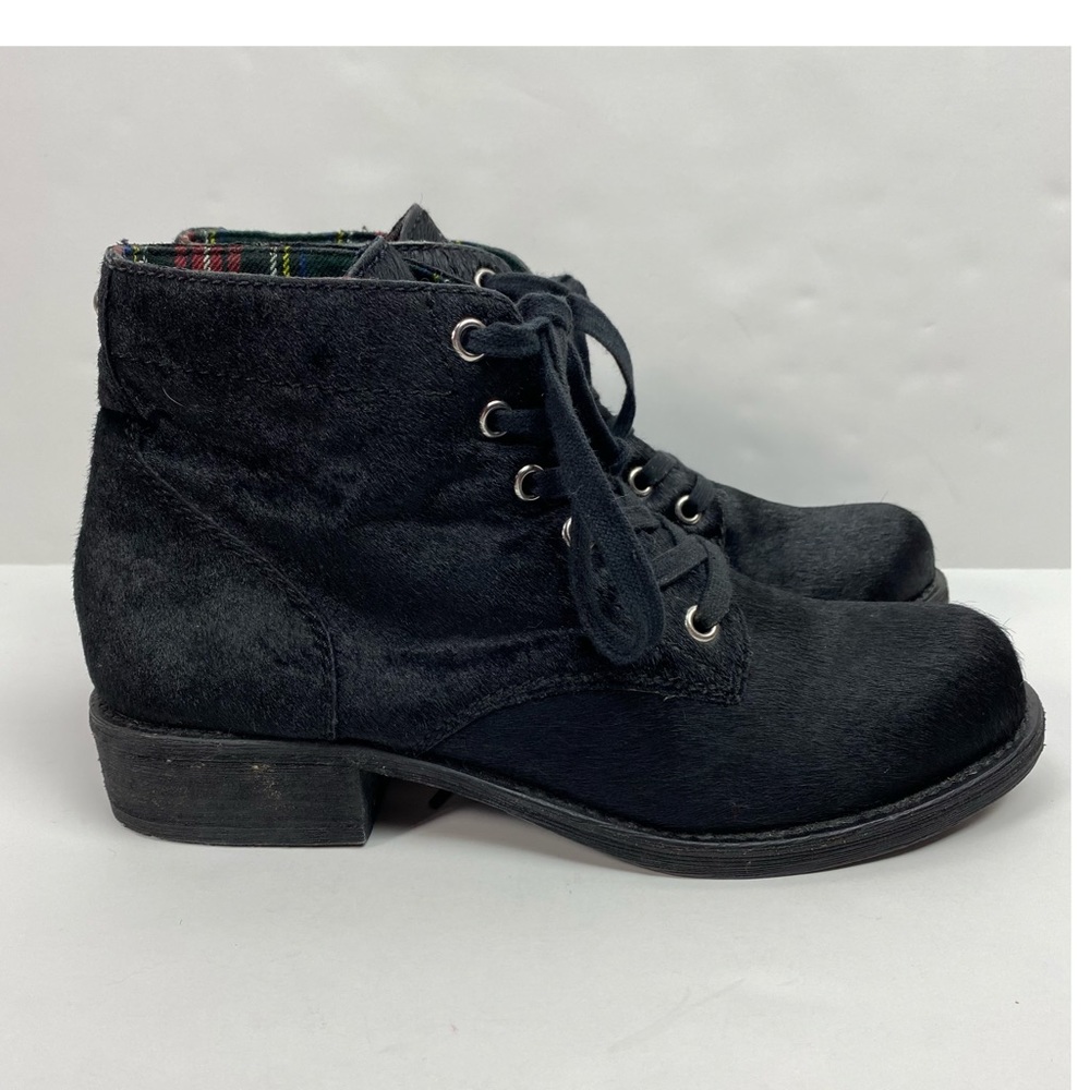 Sam Edelman Bleeker REAL Calf Hair leather Lace-up Combat Boots Black Size: 8
